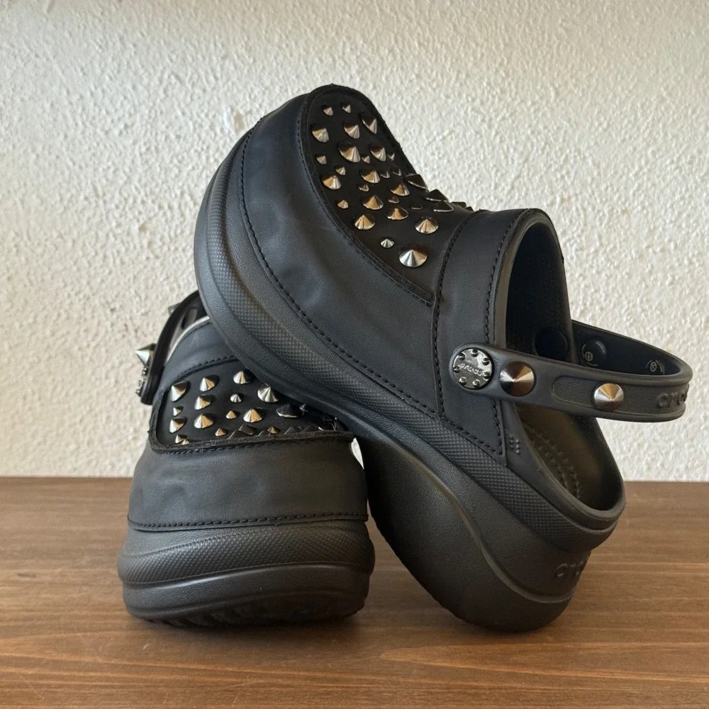Crocs Bae Platform Studded Clogs Black Metal Spike Goth Emo Womens Size 5